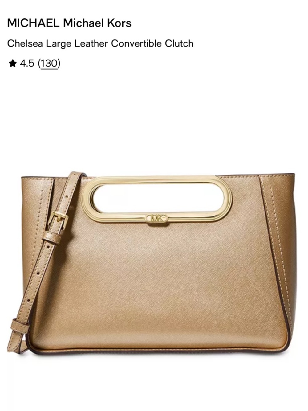 Michael Kors Metallic Gold Saffiano Leather Chelsea Large Convertible Clutch